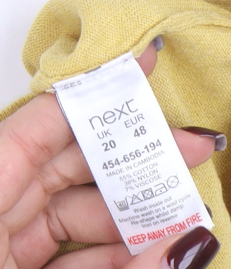 Next Women Yellow Cotton Blend 3/4 Sleeve Boat Neck T-Shirt Size 20