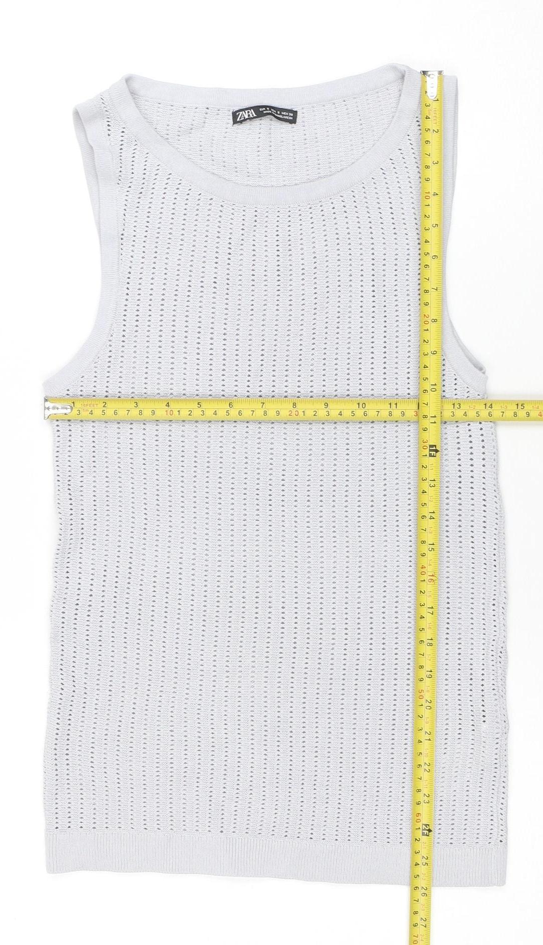 ZARA Women Grey Knit Tank Top S Sleeveless Viscose Blend