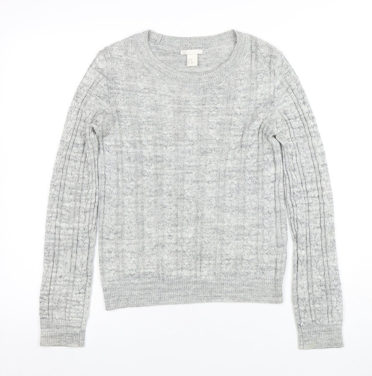 H&M Women’s Grey Cable-Knit Long Sleeve Pullover Jumper XS
