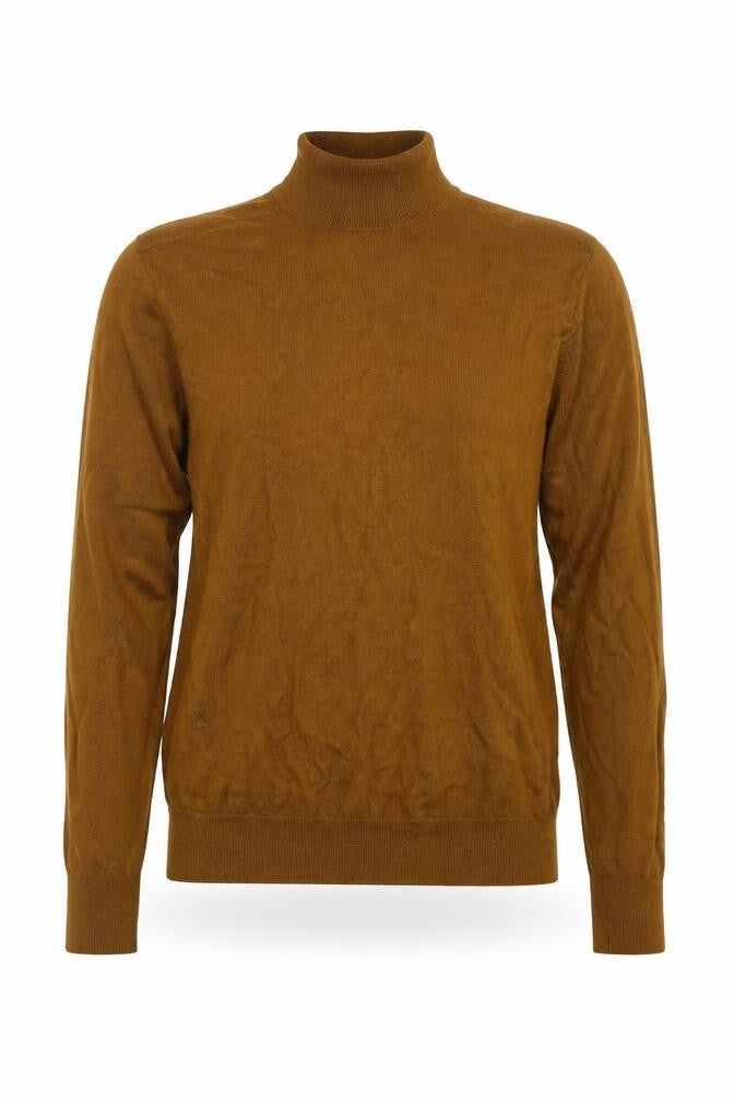 Front view of Plectrum by Ben Sherman Brown Merino Wool Mix Roll Neck Jumper S