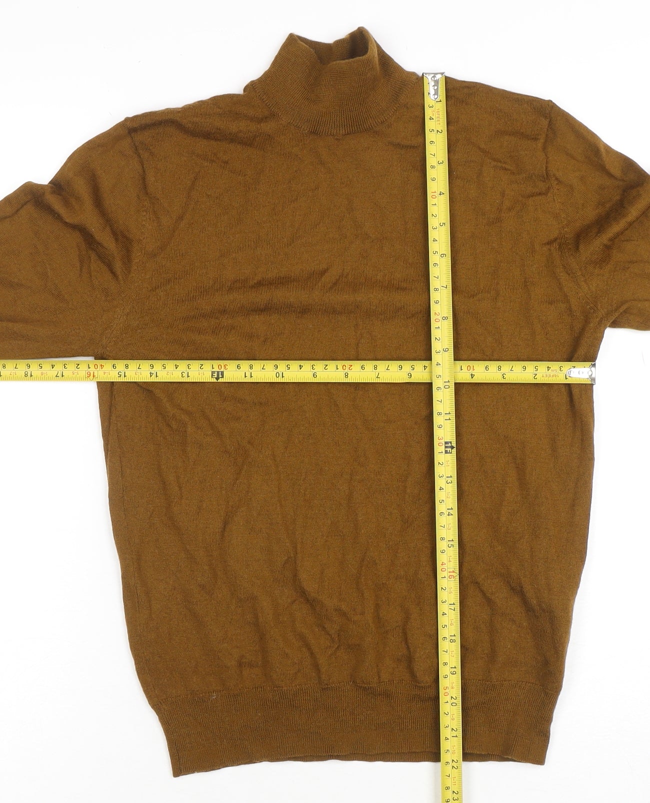 Plectrum by Ben Sherman Brown Merino Wool Mix Roll Neck Jumper S