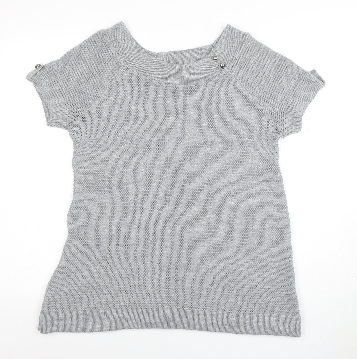Evie Women Grey Size 12 Short Sleeve Knit Pullover Jumper