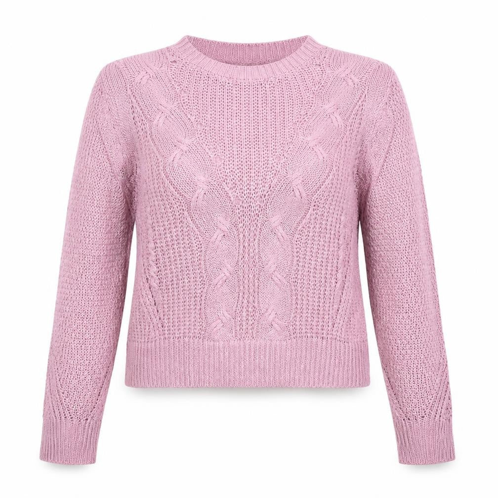 Jacqueline de Yong Women Pink Cable-Knit Jumper M Classic Crew Neck