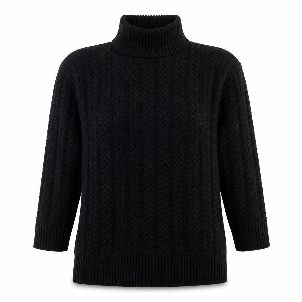 Front view of French Connection women’s black xs cable knit roll neck jumper