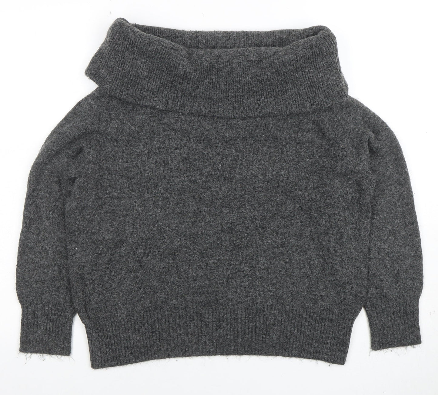 H&M Women Grey Cowl Neck Long Sleeve Jumper Size S Wool Blend Knit
