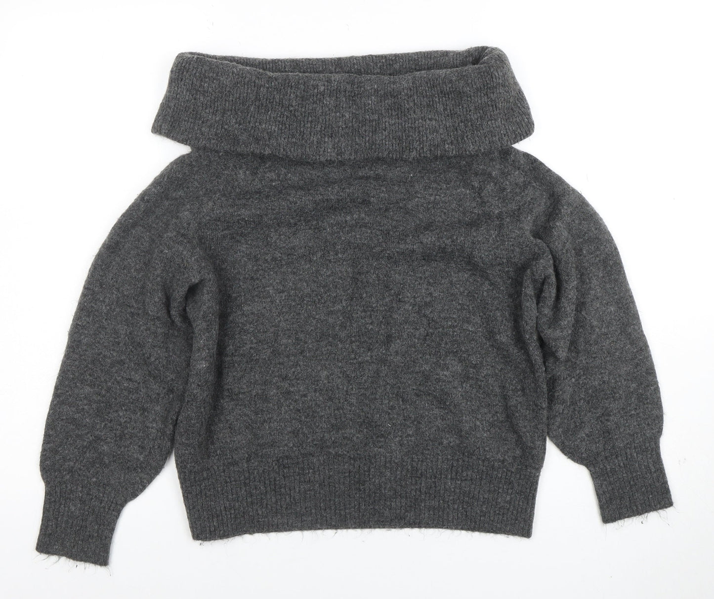 H&M Women Grey Cowl Neck Long Sleeve Jumper Size S Wool Blend Knit