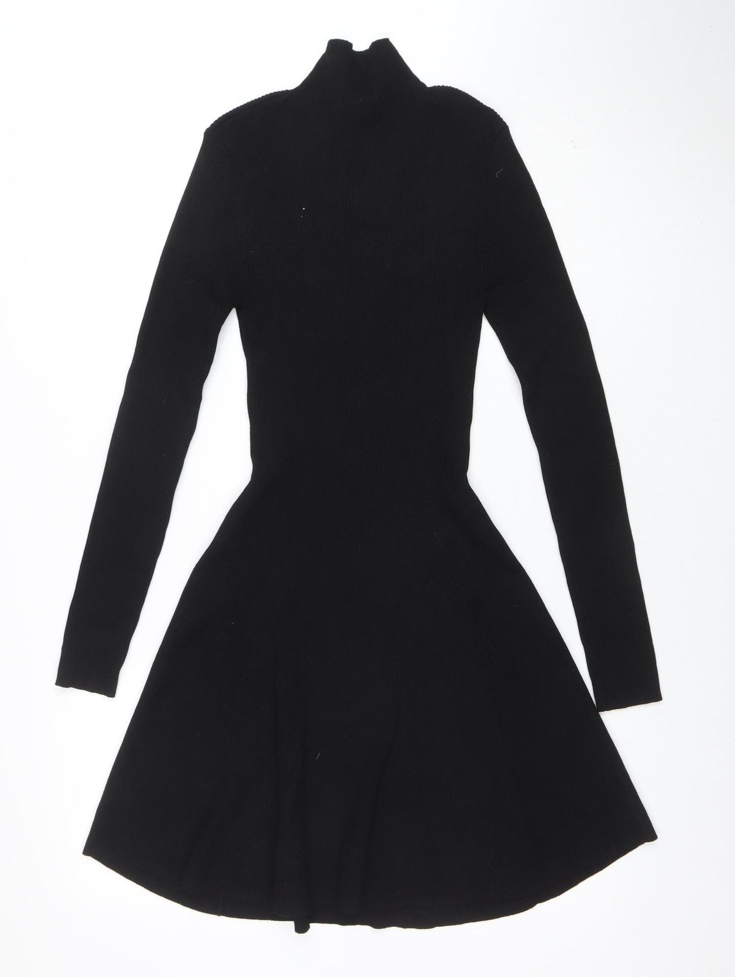 Zara Womens Black Fit & Flare Knit Dress Size 12 High Neck