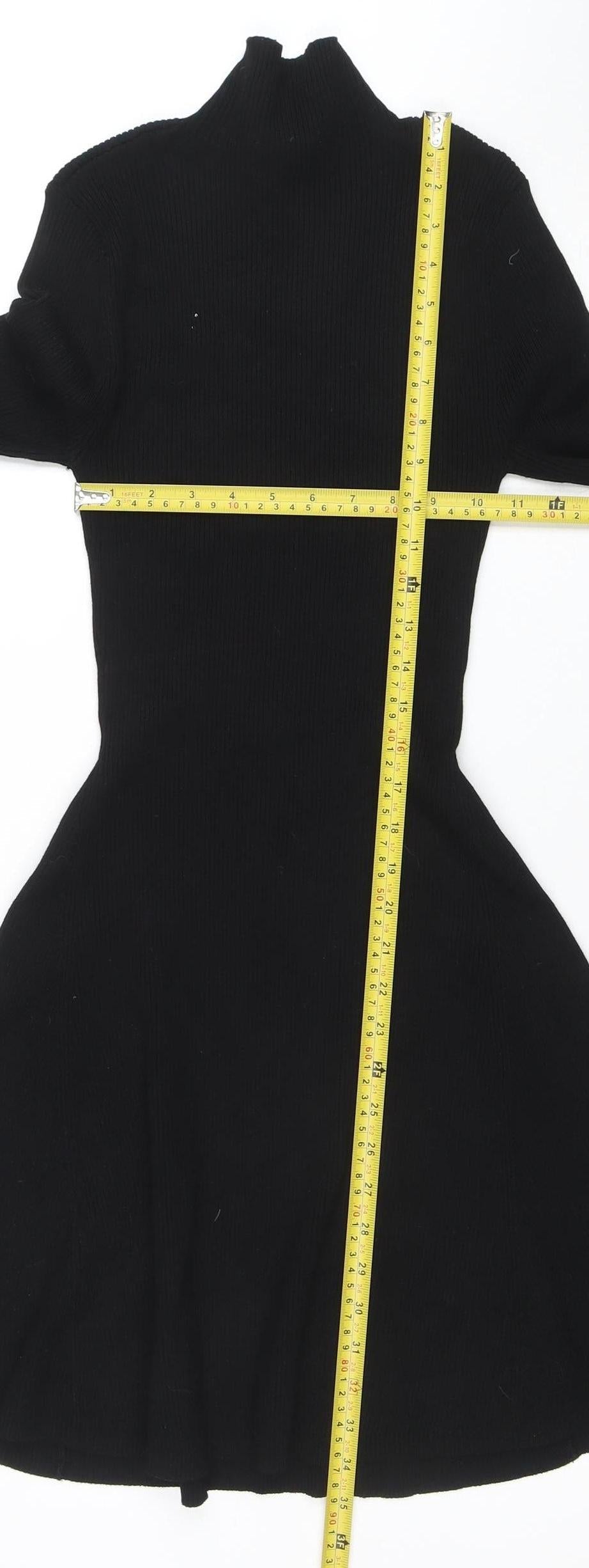 Zara Womens Black Fit & Flare Knit Dress Size 12 High Neck