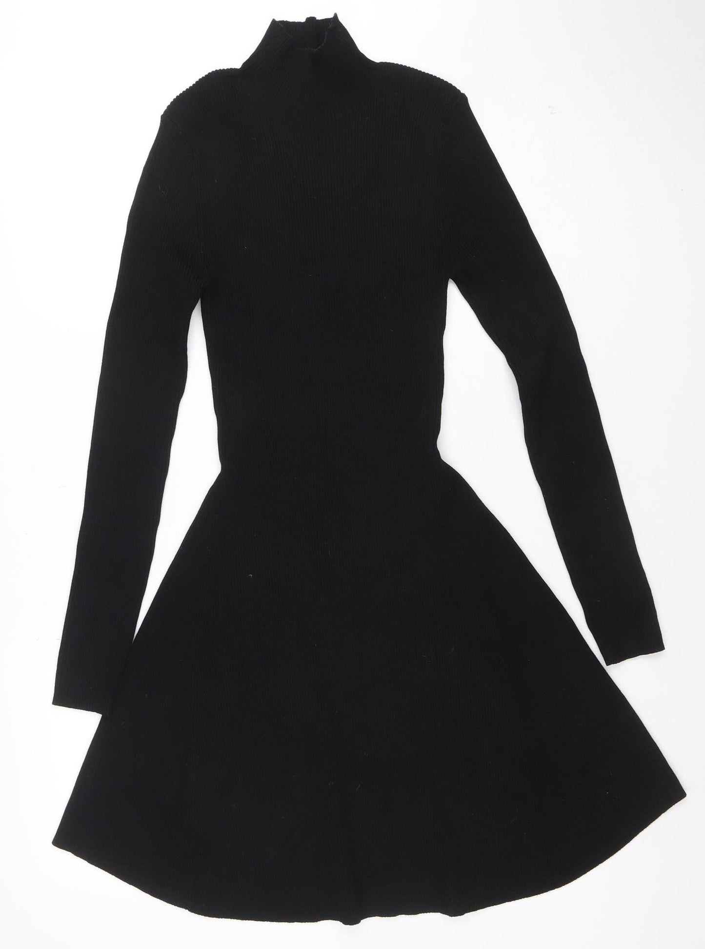 Zara Womens Black Fit & Flare Knit Dress Size 12 High Neck