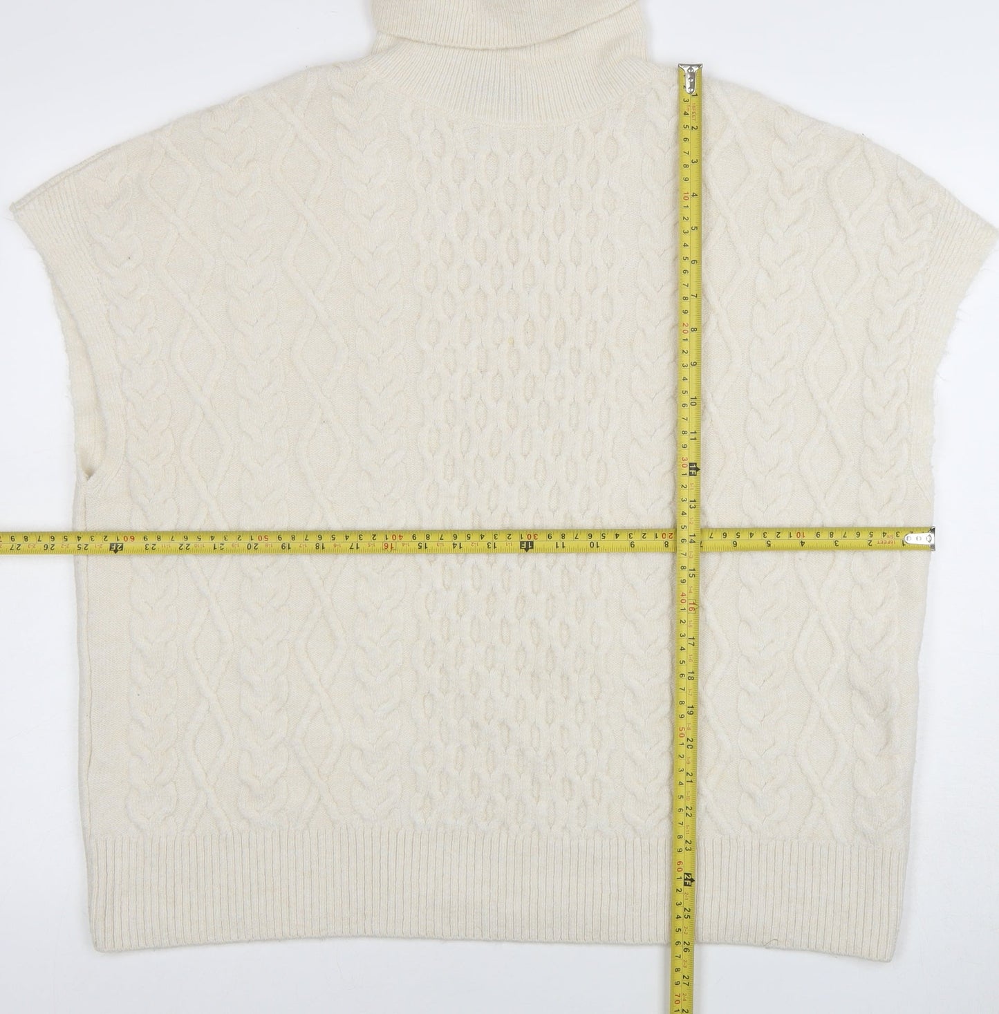 New Look Women Ivory Cable-Knit Roll Neck Sleeveless Jumper L