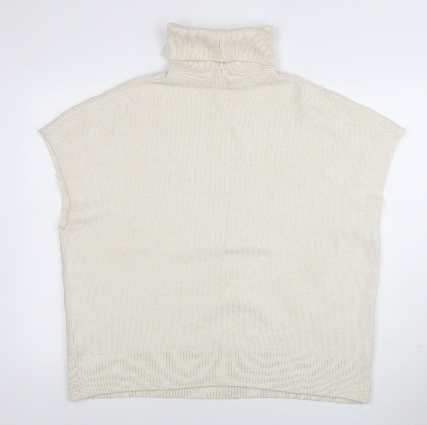 New Look Women Ivory Cable-Knit Roll Neck Sleeveless Jumper L