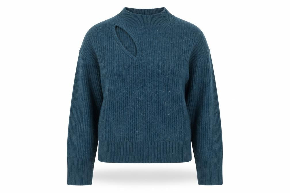 Hush Women's Blue V-Neck Chunky-Knit Jumper Size S