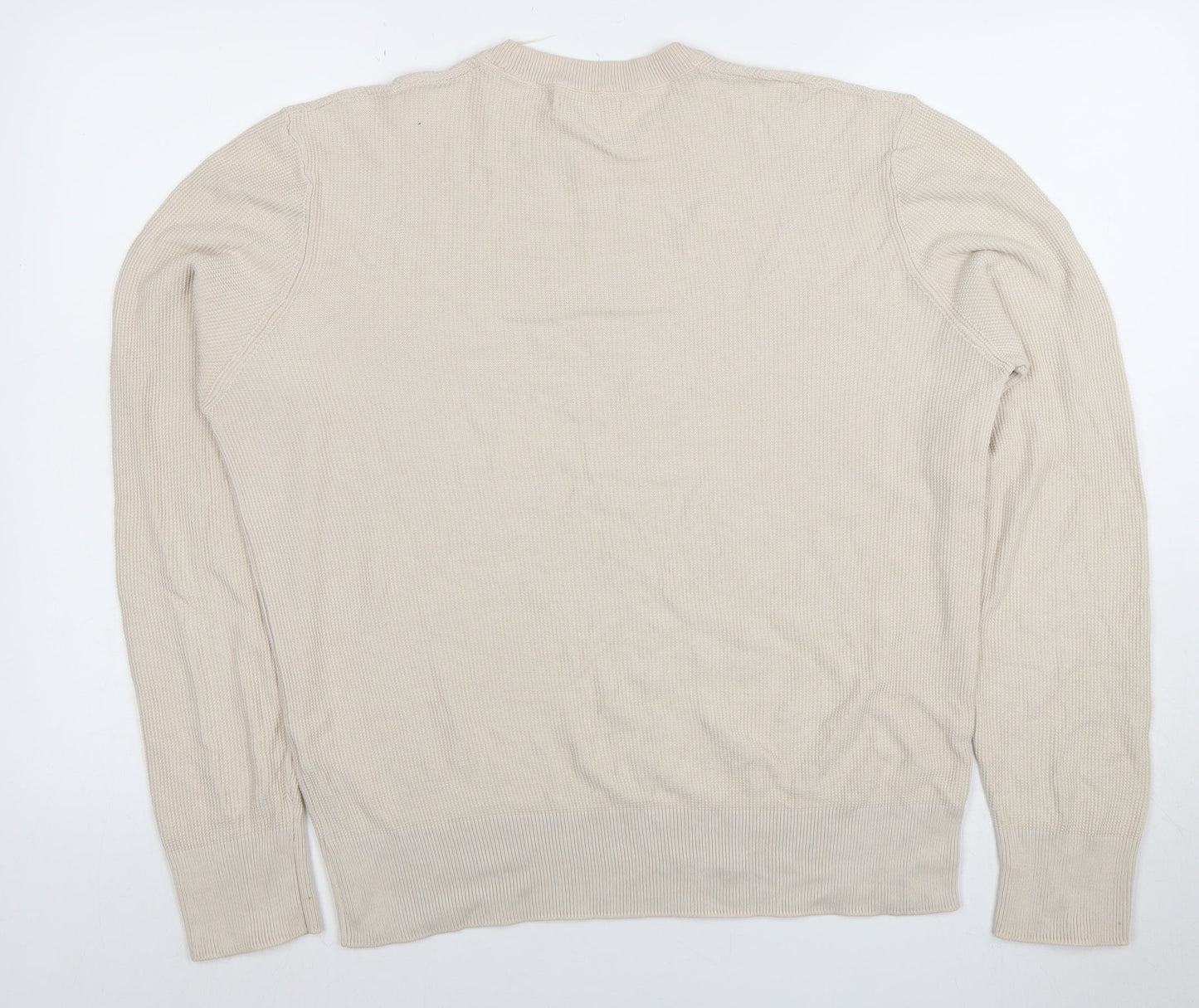 Zara Men's Beige Cotton Crew Neck Jumper Size M