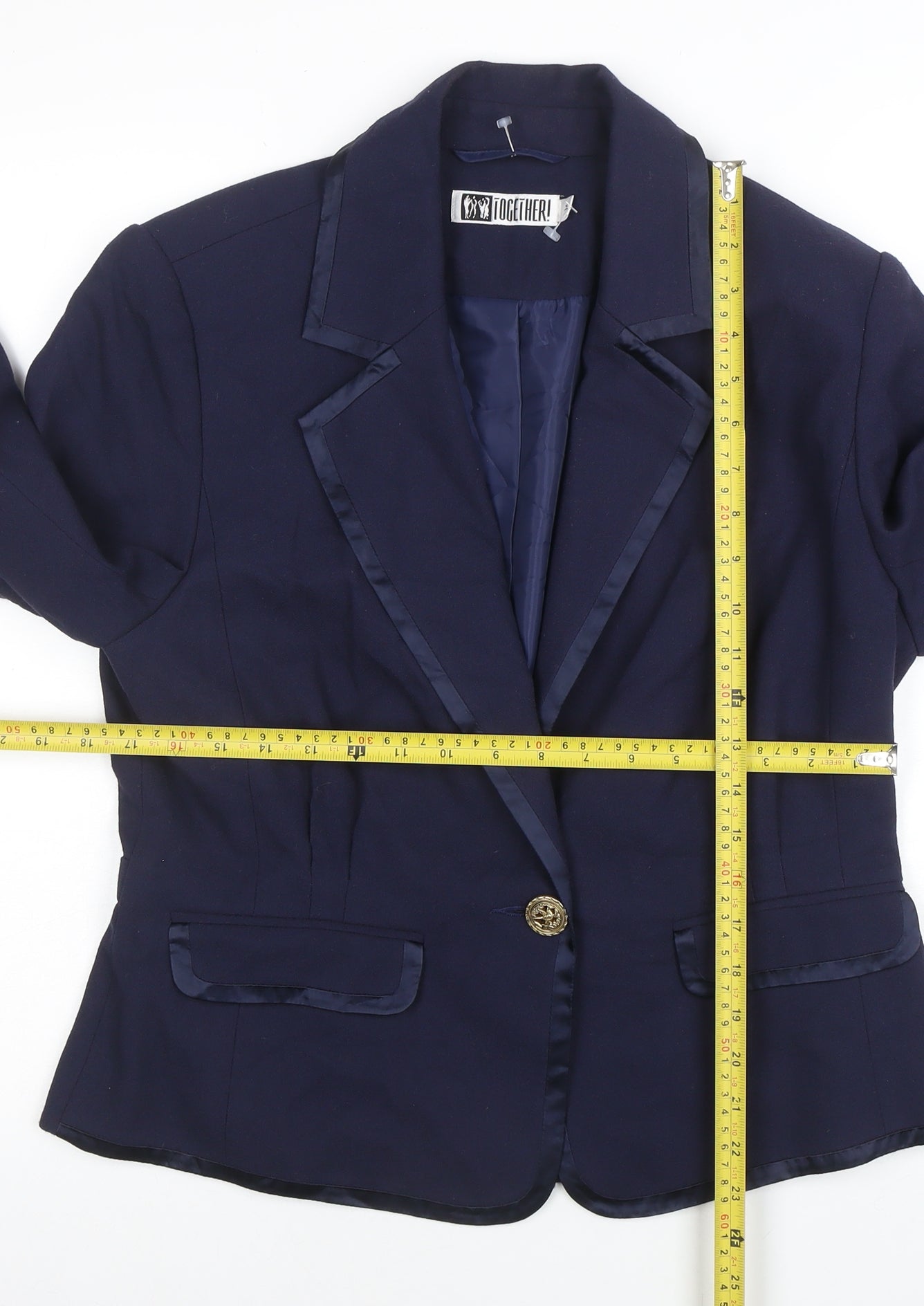 Together Women Navy Blue Single-Breasted Blazer UK 14 Polyester Viscose