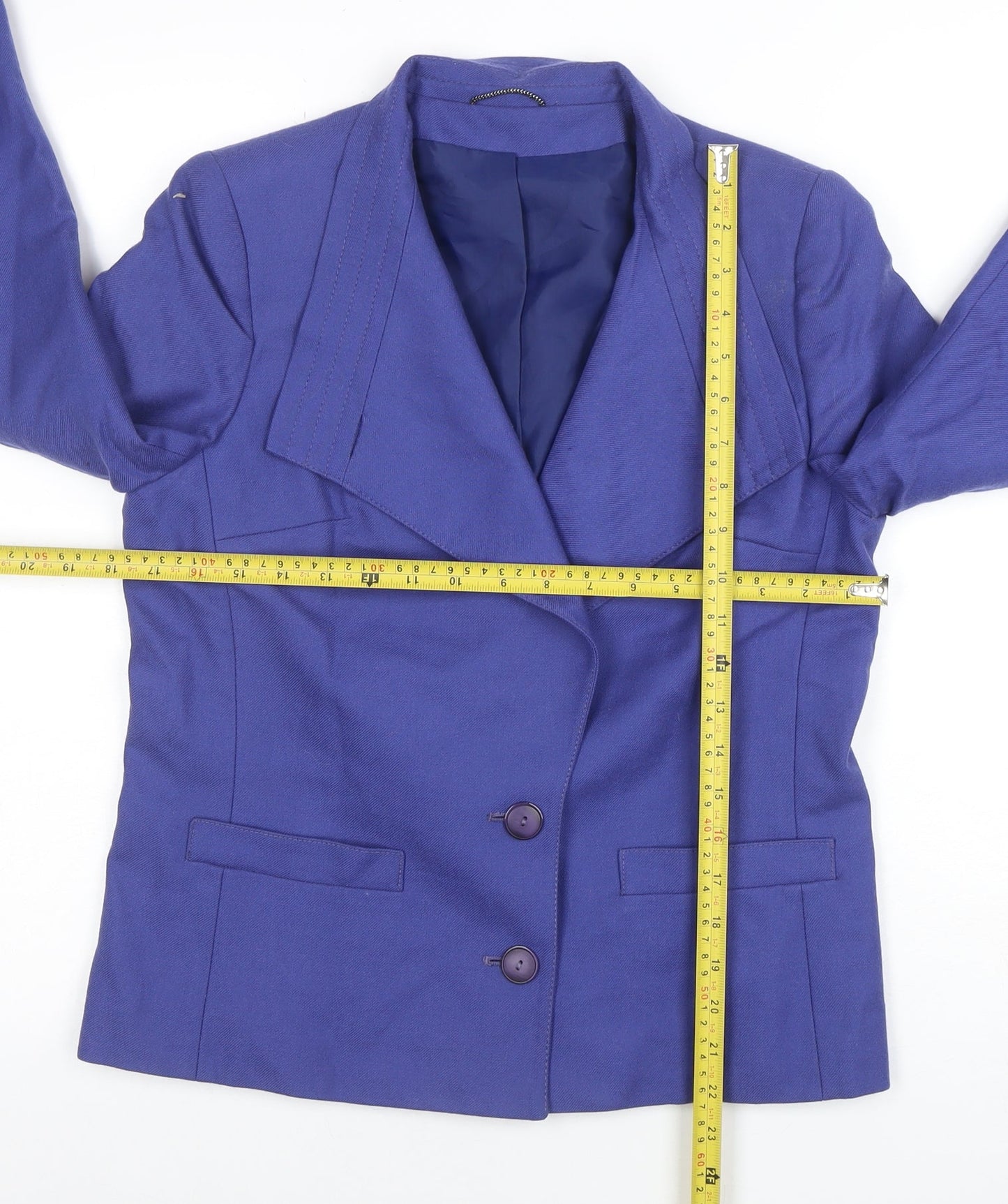 Dereta Women Blue Wool Single-Breasted Suit Jacket UK 10