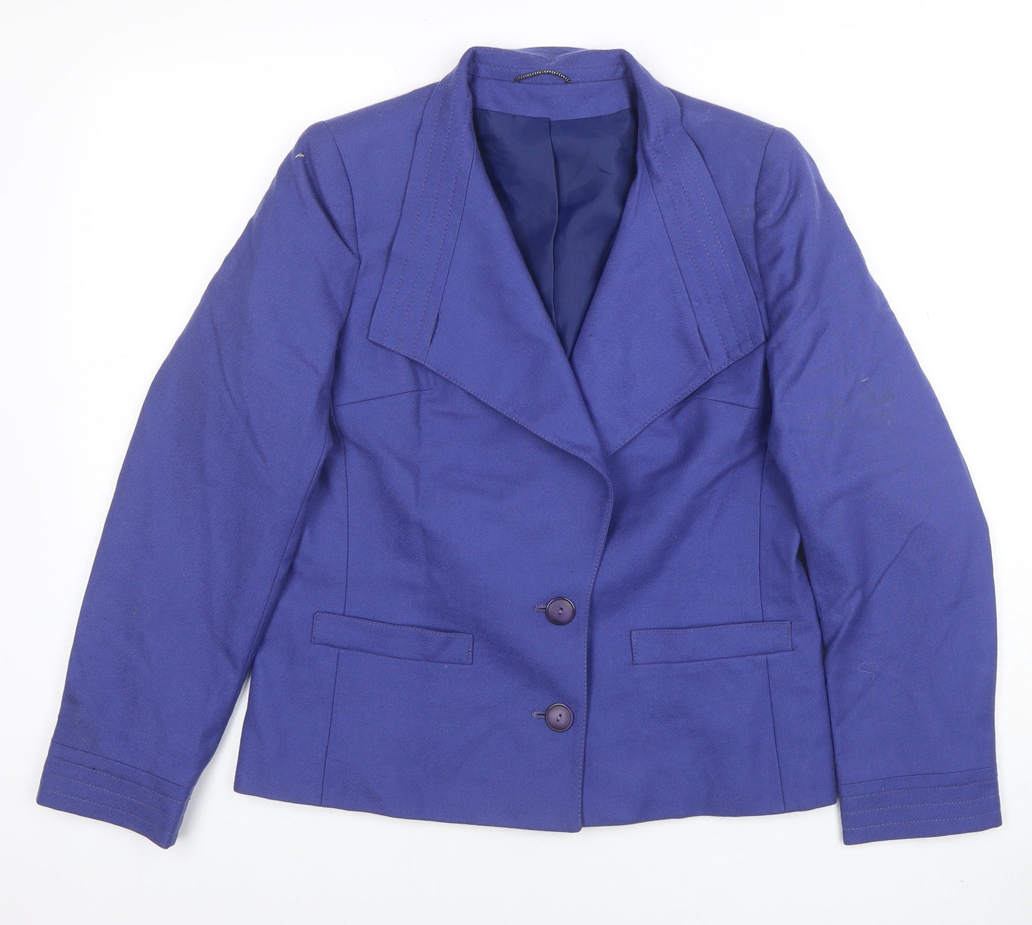 Dereta Women Blue Wool Single-Breasted Suit Jacket UK 10