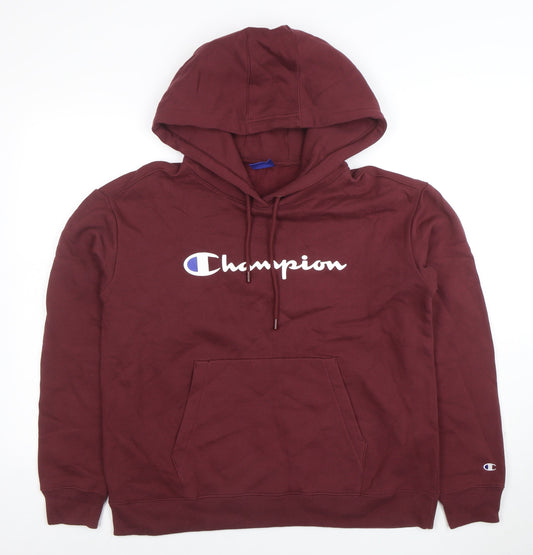 Champion Men’s Red Pullover Hoodie Medium Logo Cotton Sweatshirt
