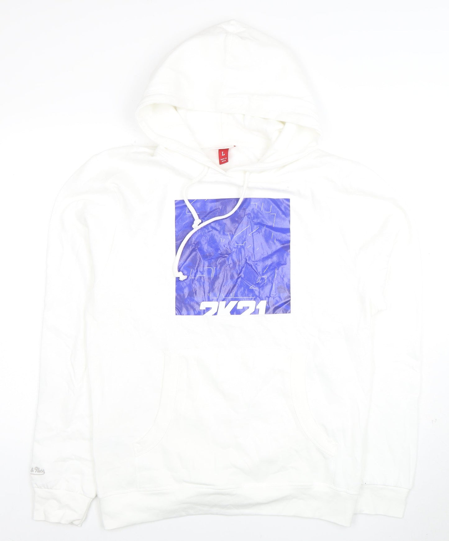 Mitchell & Ness Men's White Hoodie L Graphic Print Pullover Cotton Blend