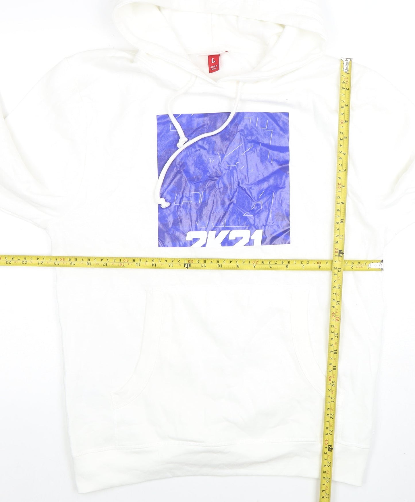 Mitchell & Ness Men's White Hoodie L Graphic Print Pullover Cotton Blend