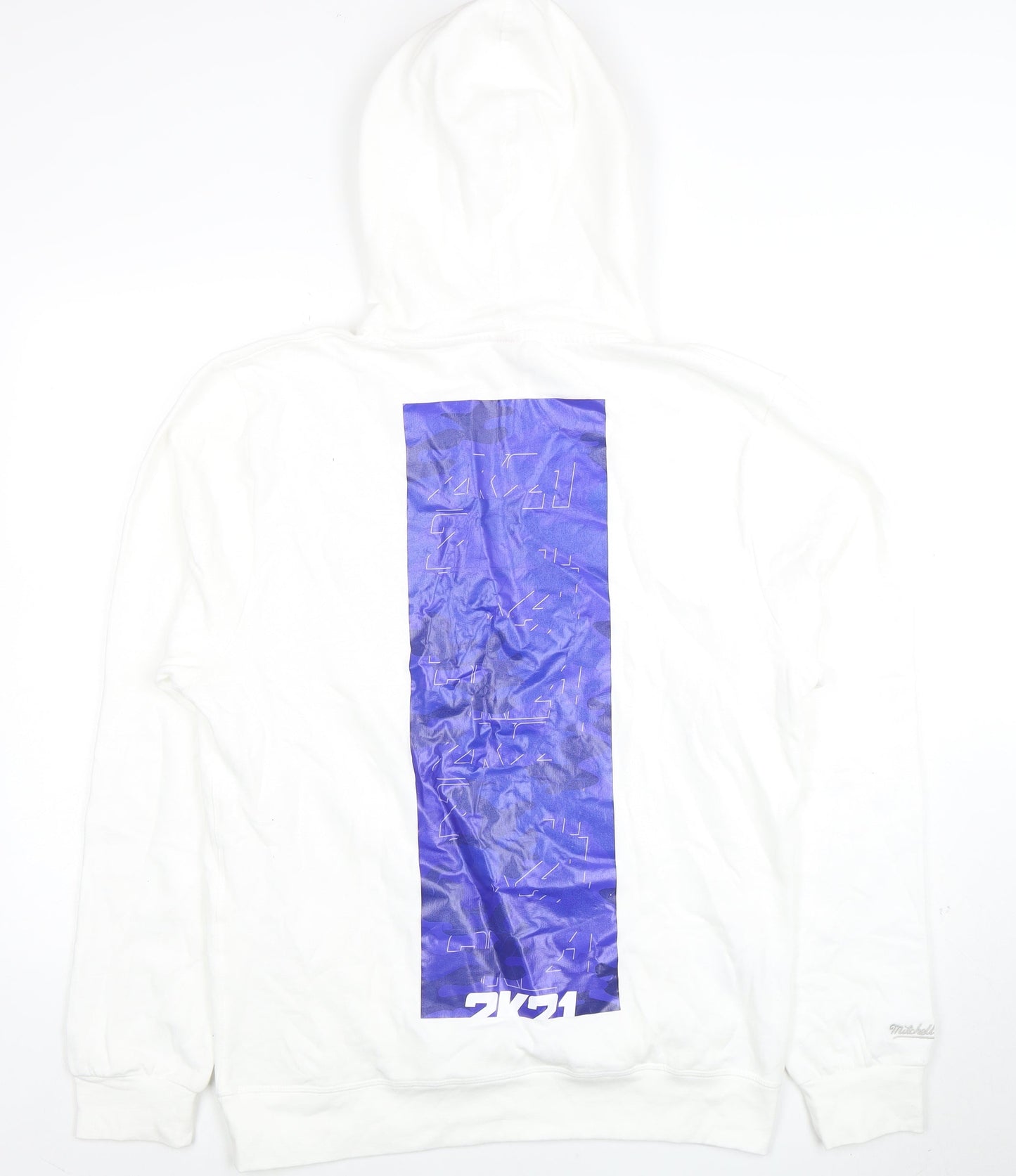 Mitchell & Ness Men's White Hoodie L Graphic Print Pullover Cotton Blend