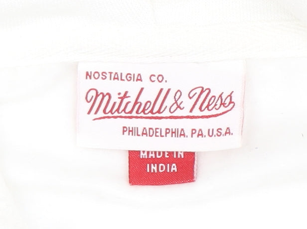 Mitchell & Ness Men's White Hoodie L Graphic Print Pullover Cotton Blend