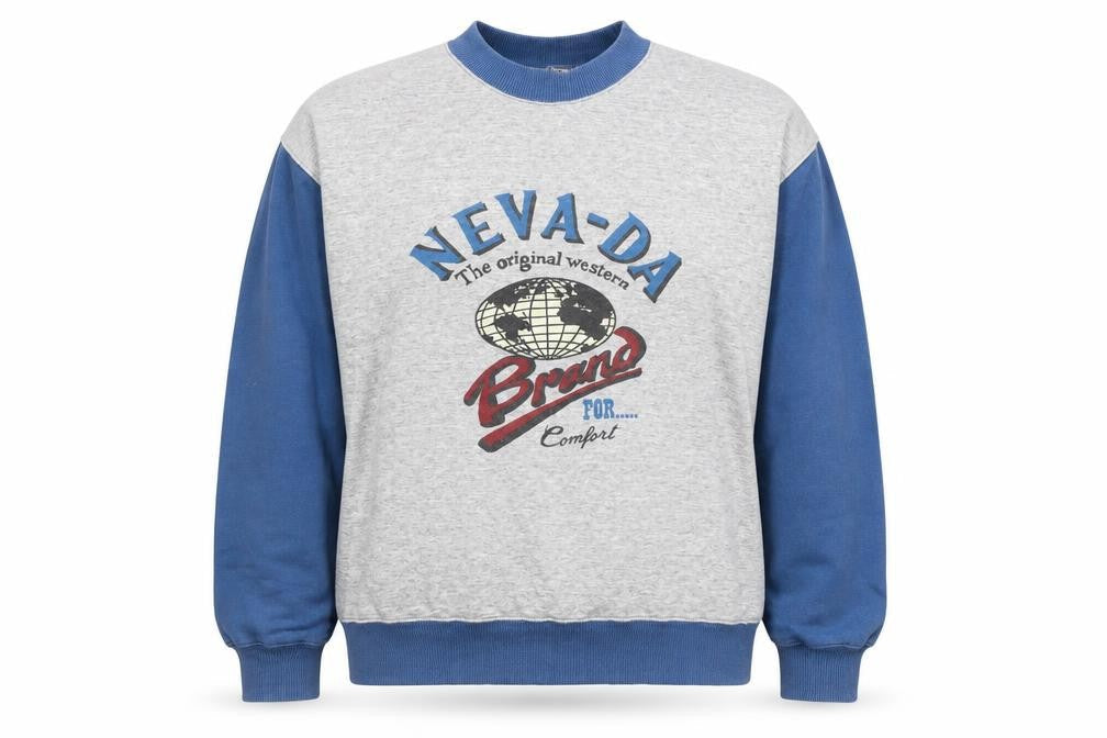 Neva-Da Women’s Grey & Blue Pullover Sweatshirt L Graphic Print