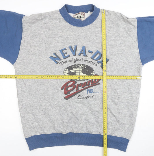 Neva-Da Women’s Grey & Blue Pullover Sweatshirt L Graphic Print