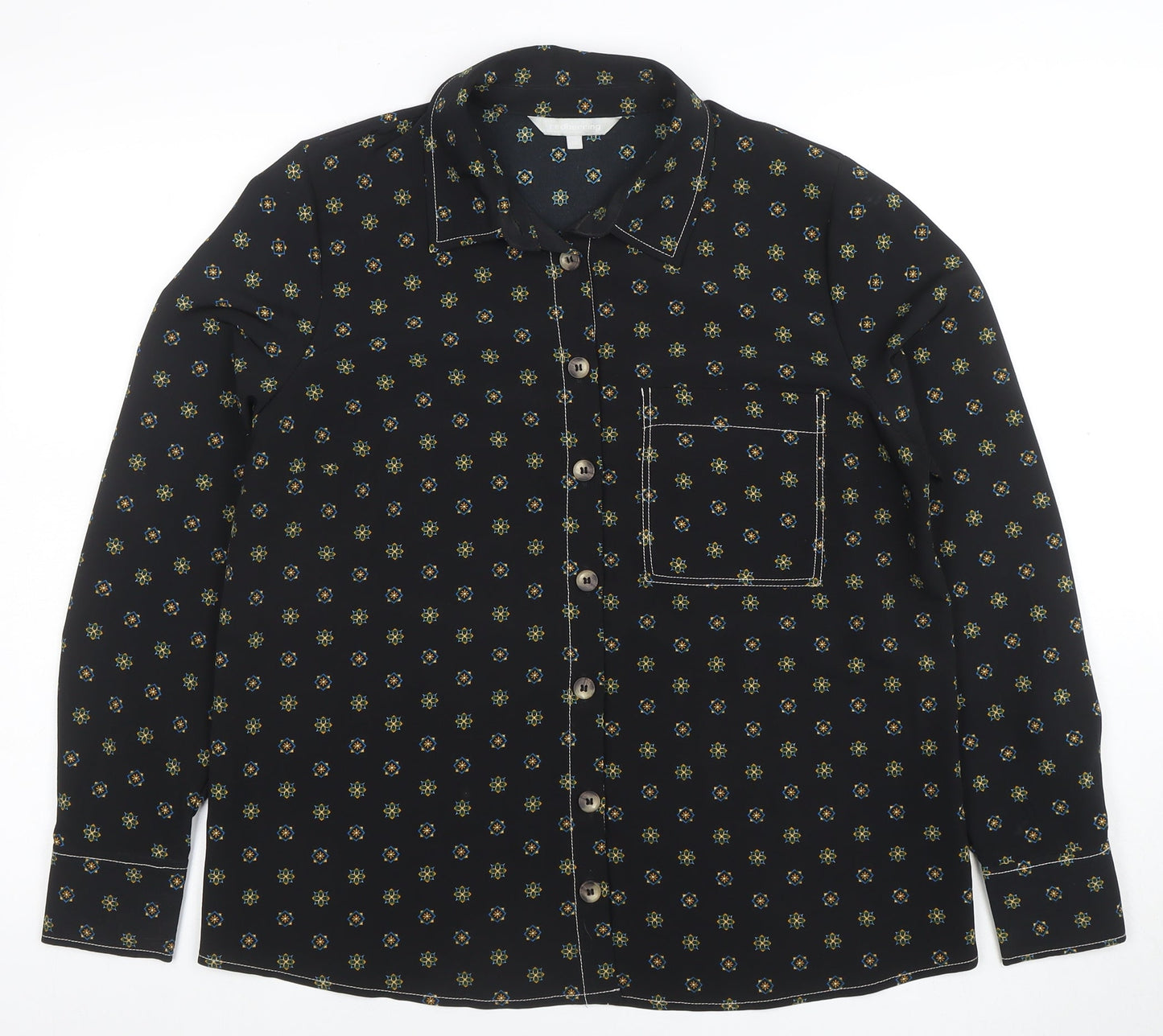 Red Herring Womens Black Geometric Long Sleeve Button-Up Shirt Size 14