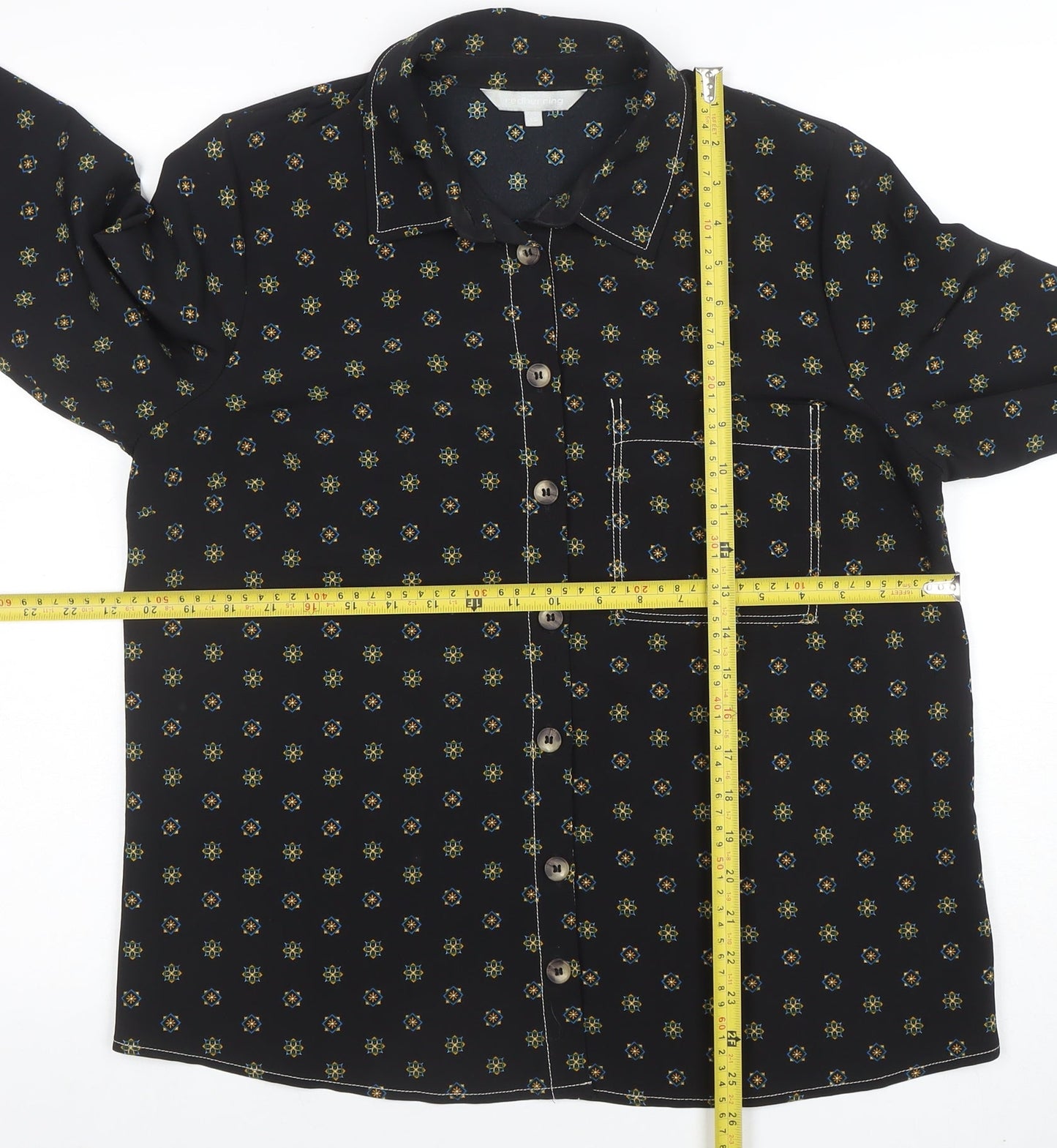 Red Herring Womens Black Geometric Long Sleeve Button-Up Shirt Size 14