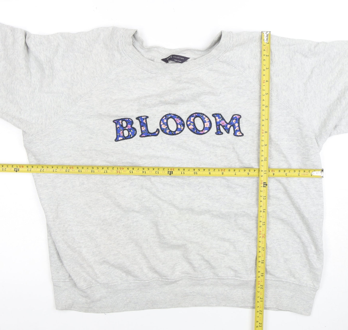Marks and Spencer Women Grey Bloom Embroidered Cotton Sweatshirt Size 16