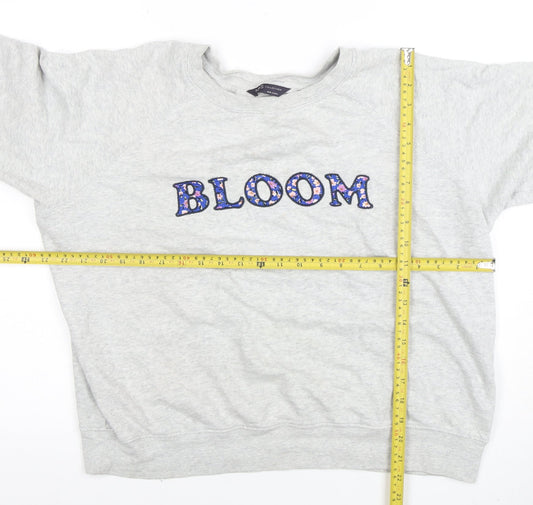 Marks and Spencer Women Grey Bloom Embroidered Cotton Sweatshirt Size 16