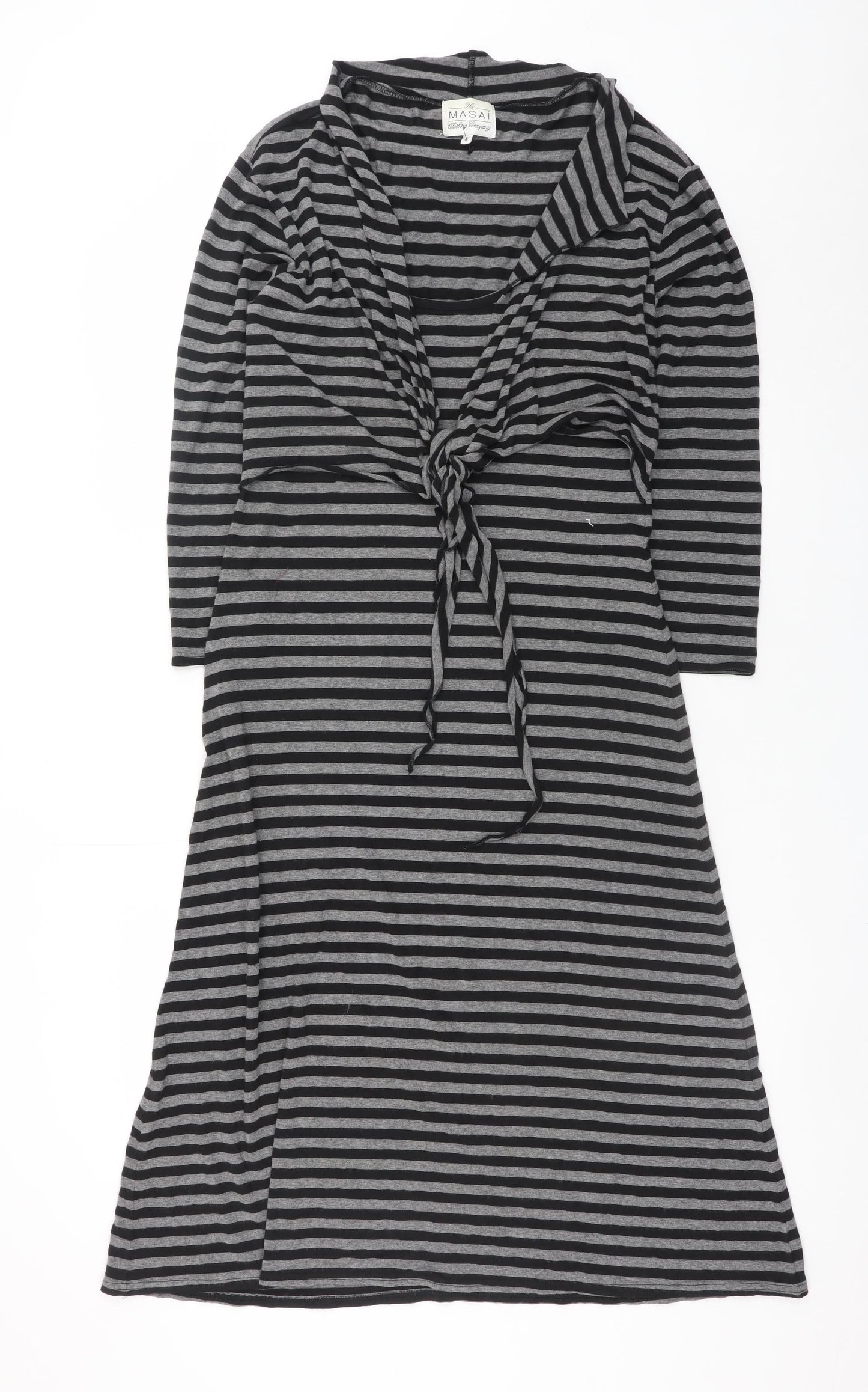 Masai Women Grey Striped A-Line Knee Length Jersey Dress S
