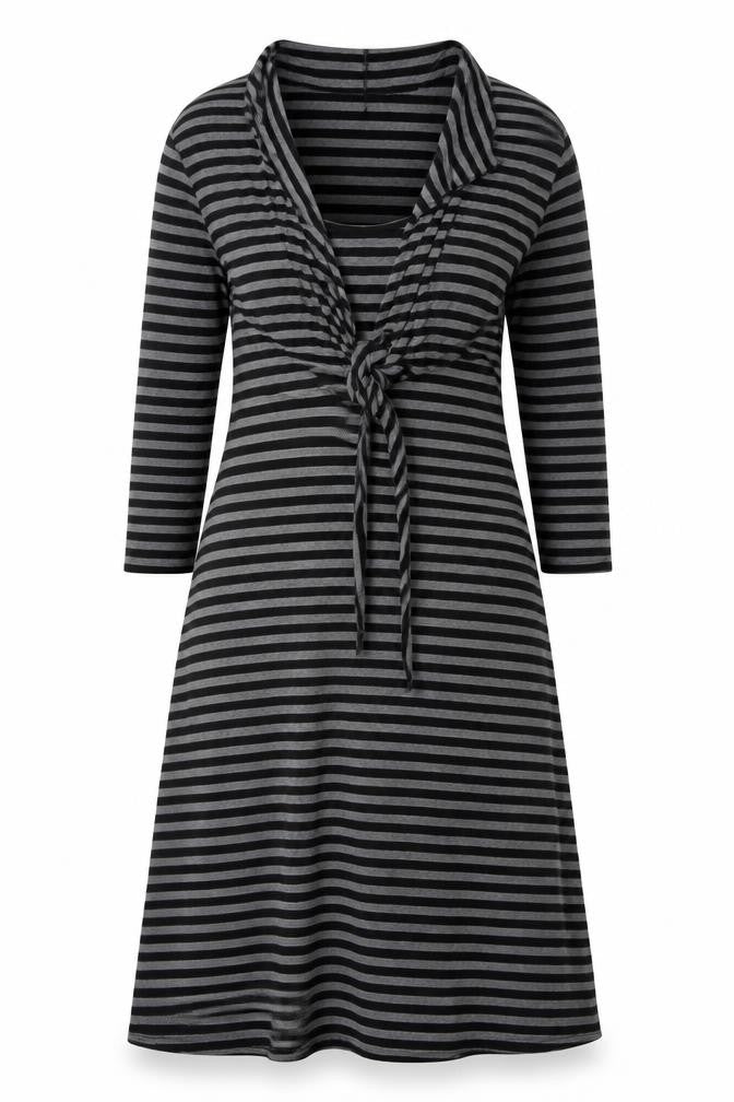 Masai Women Grey Striped A-Line Knee Length Jersey Dress S