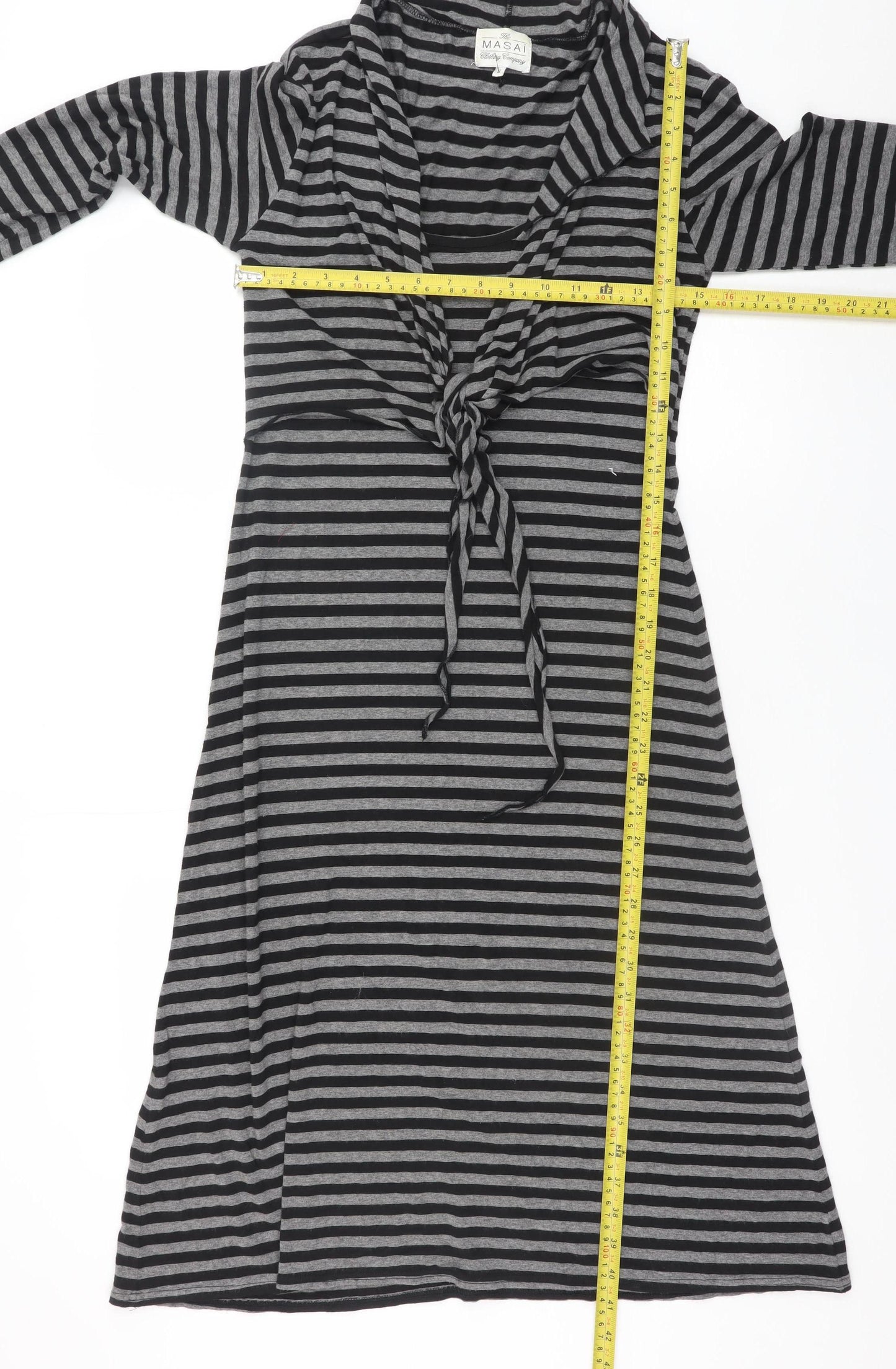 Masai Women Grey Striped A-Line Knee Length Jersey Dress S
