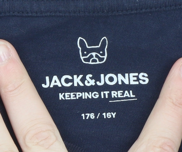 Jack & Jones Boys Navy Blue 16 Years Graphic Print Cotton T-Shirt