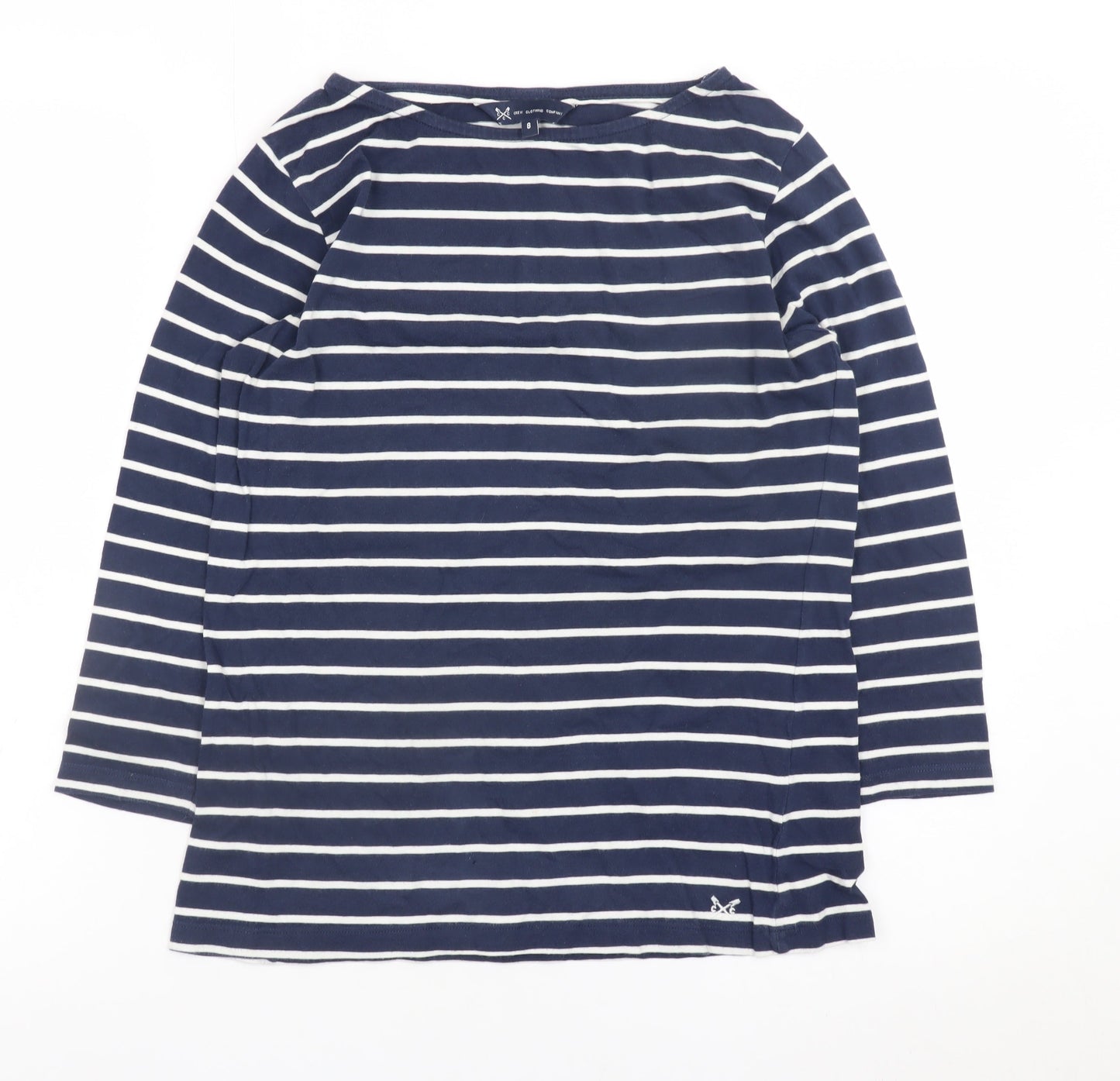 Crew Clothing Company Womens Blue Striped Boat Neck Cotton Top Size 8