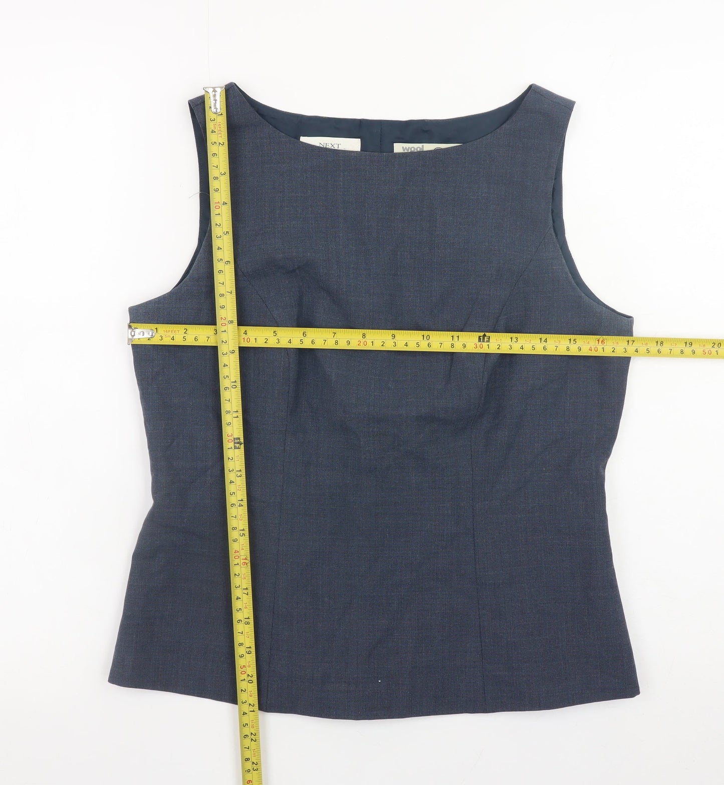 Next Women Blue Wool Blend Sleeveless Blouse UK 12 Workwear