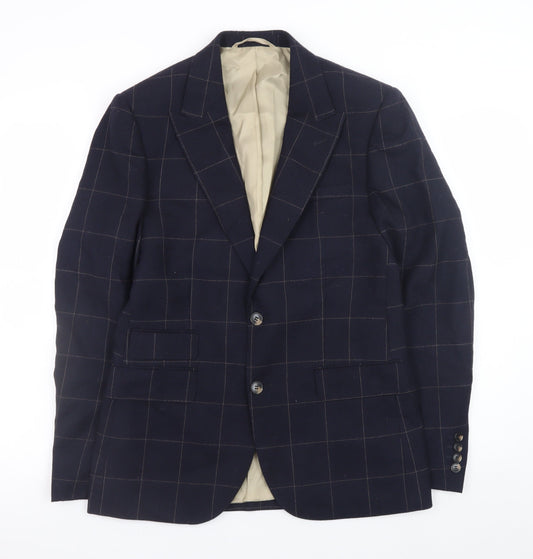 Moss London Men's Blue Check Slim Fit Wool Blazer 38in