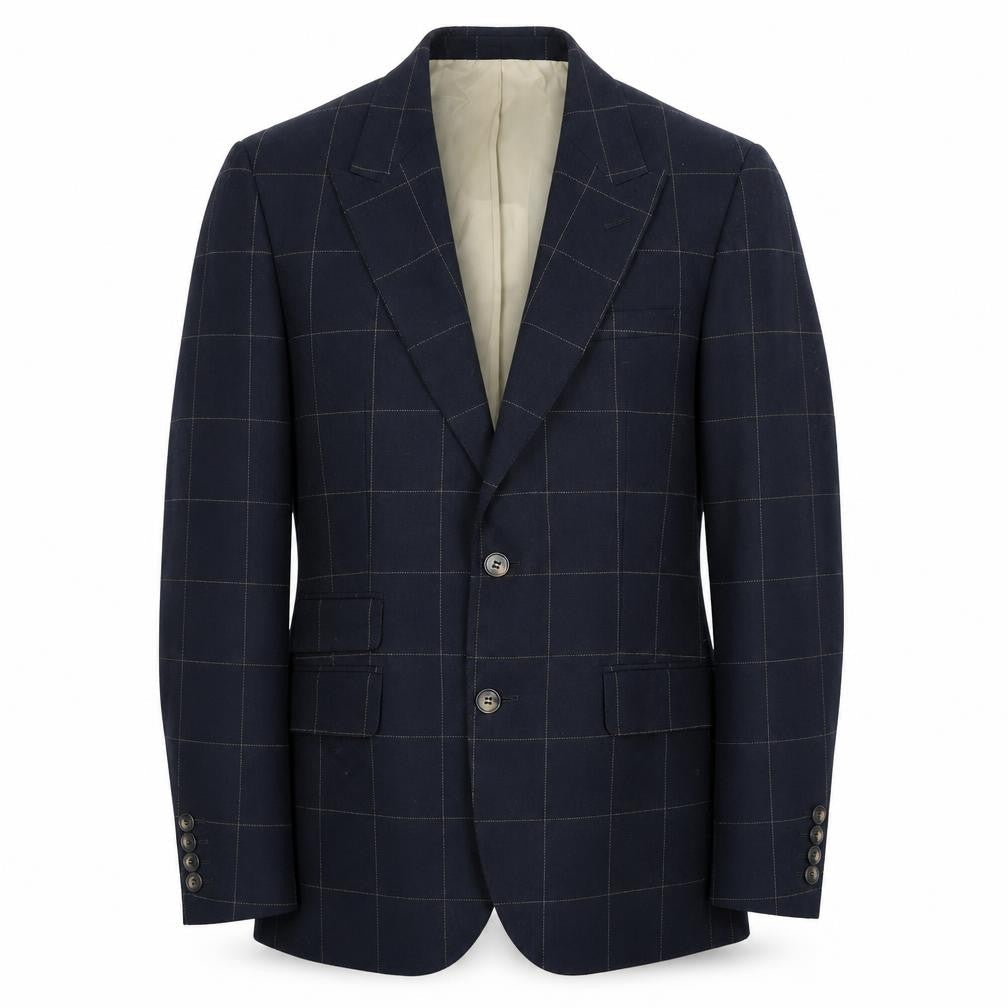 Moss London Men's Blue Check Slim Fit Wool Blazer 38in