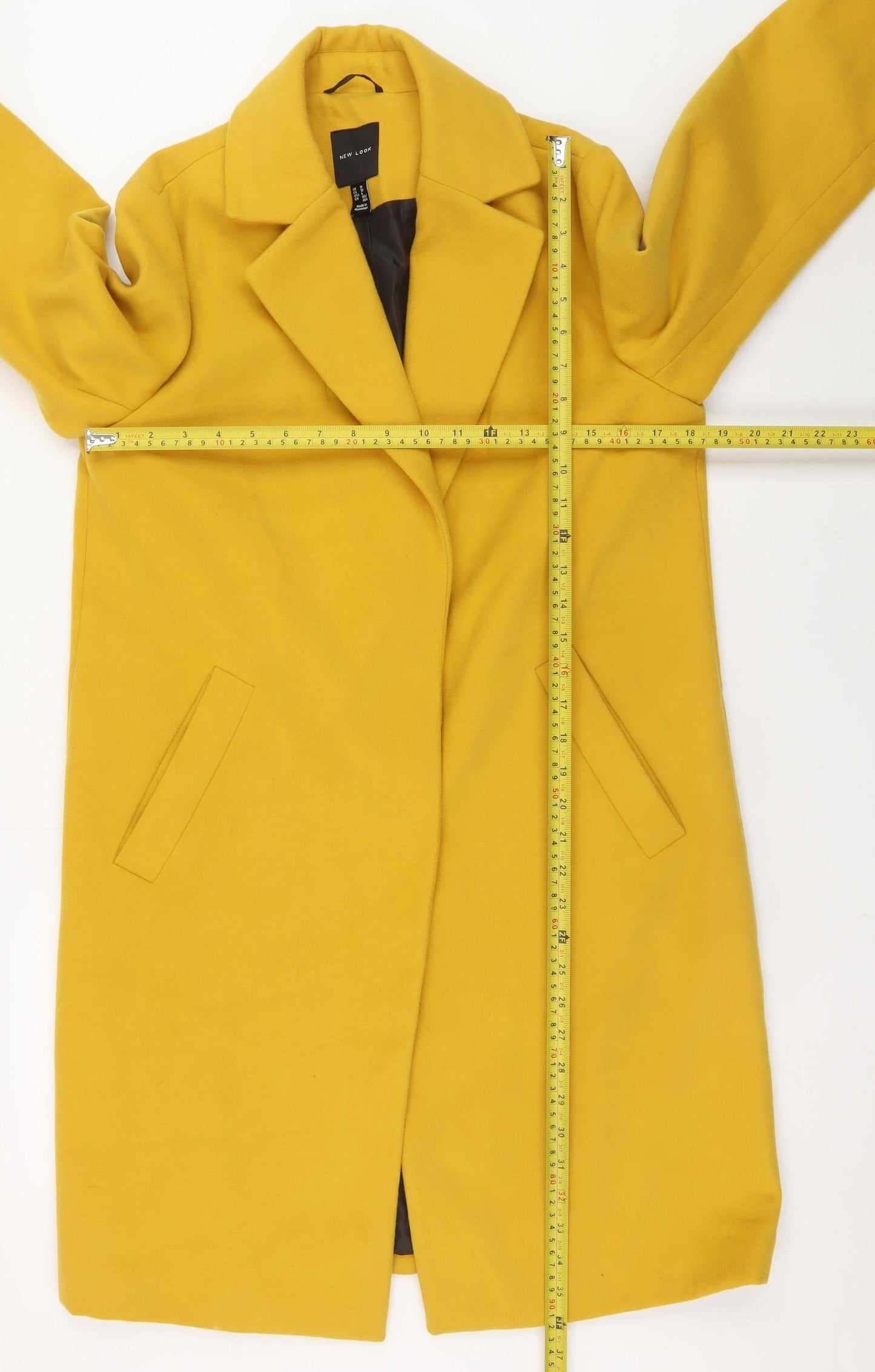 New Look Women Yellow Long Overcoat Size 10 Lined Polyester Blend