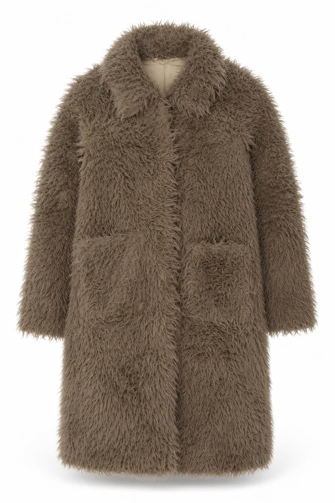 Rino & Pelle Women Brown Long Faux Fur Overcoat Size 12