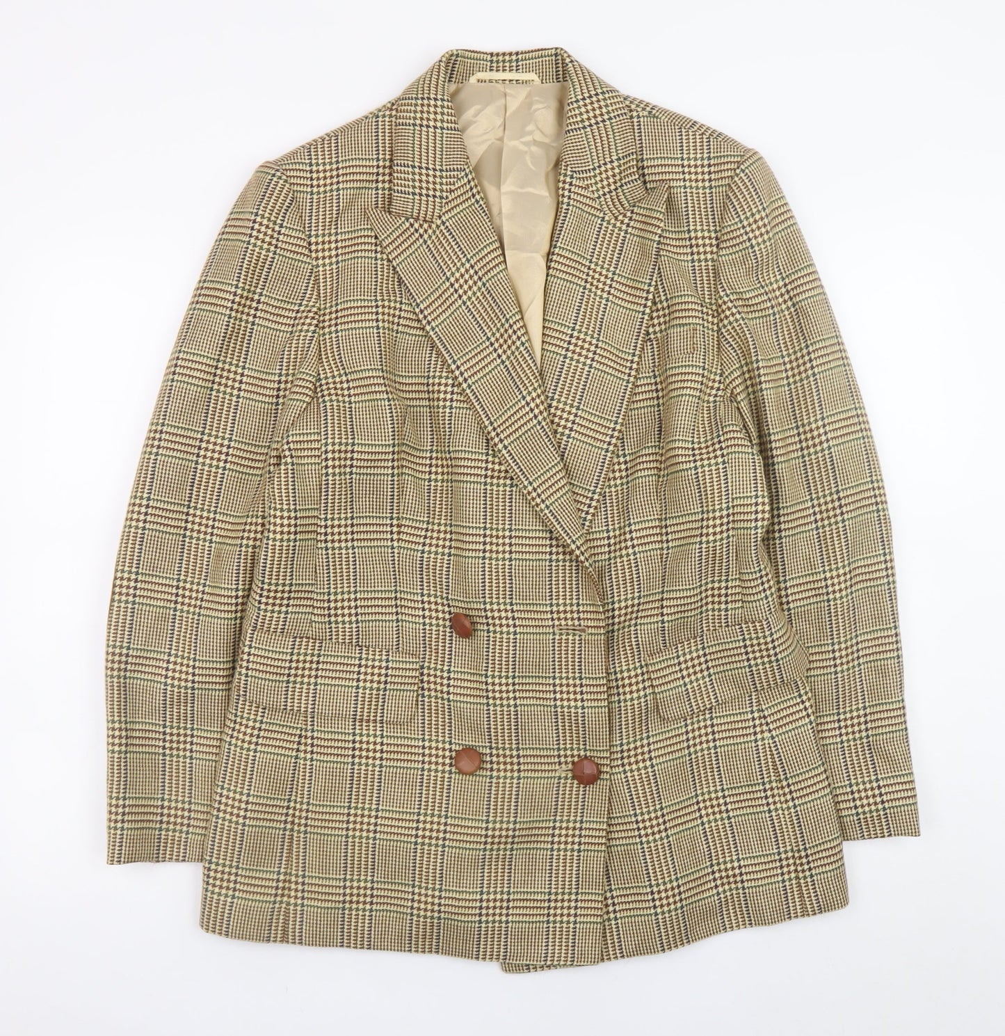 Betty Barclay Women's Beige Check Wool Blazer Jacket Size 42 Classic Fit