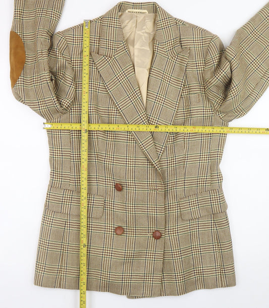 Betty Barclay Women's Beige Check Wool Blazer Jacket Size 42 Classic Fit