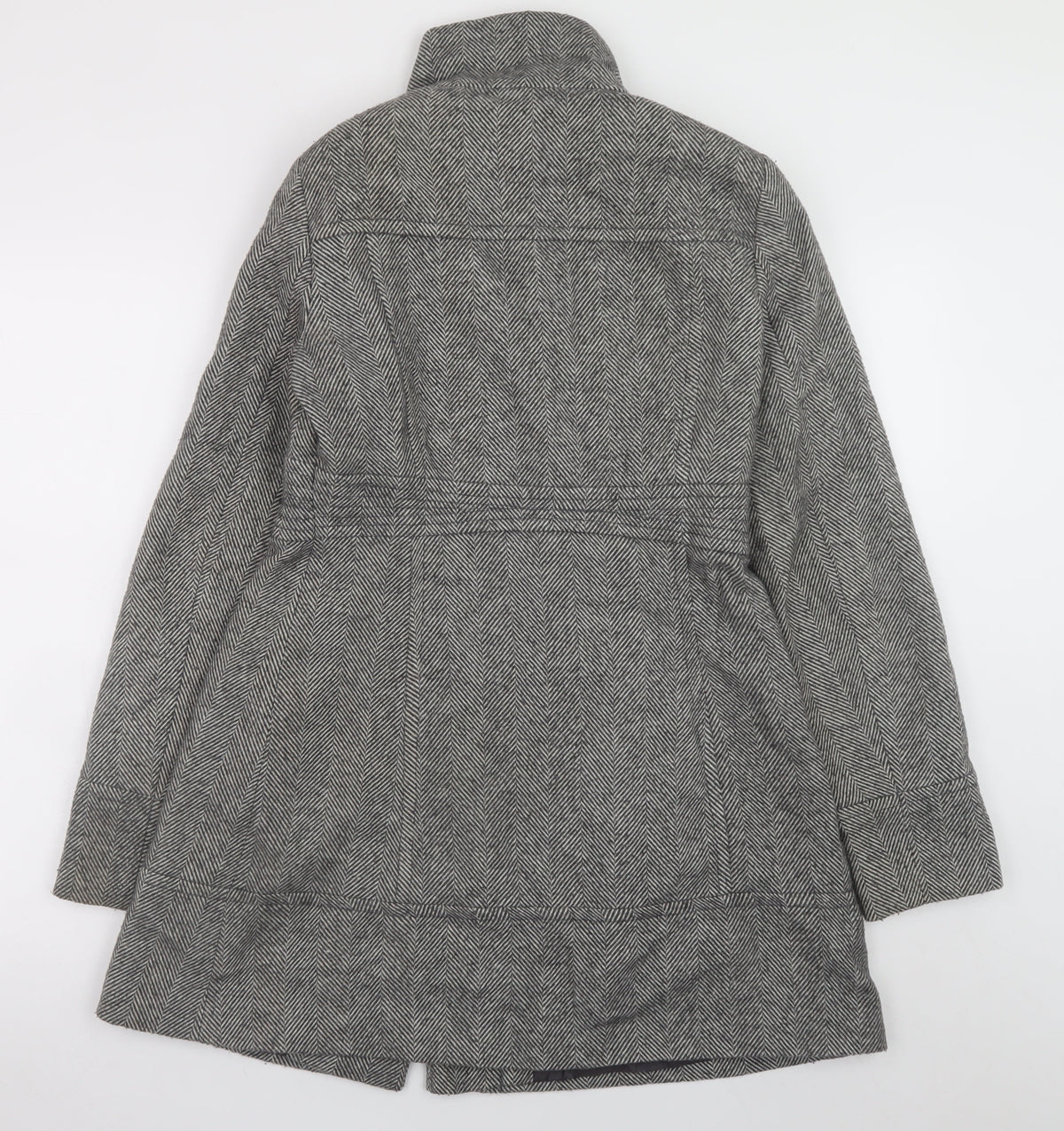 Jane Norman Women's Grey Herringbone Mid-Length Wool Blend Coat UK 10