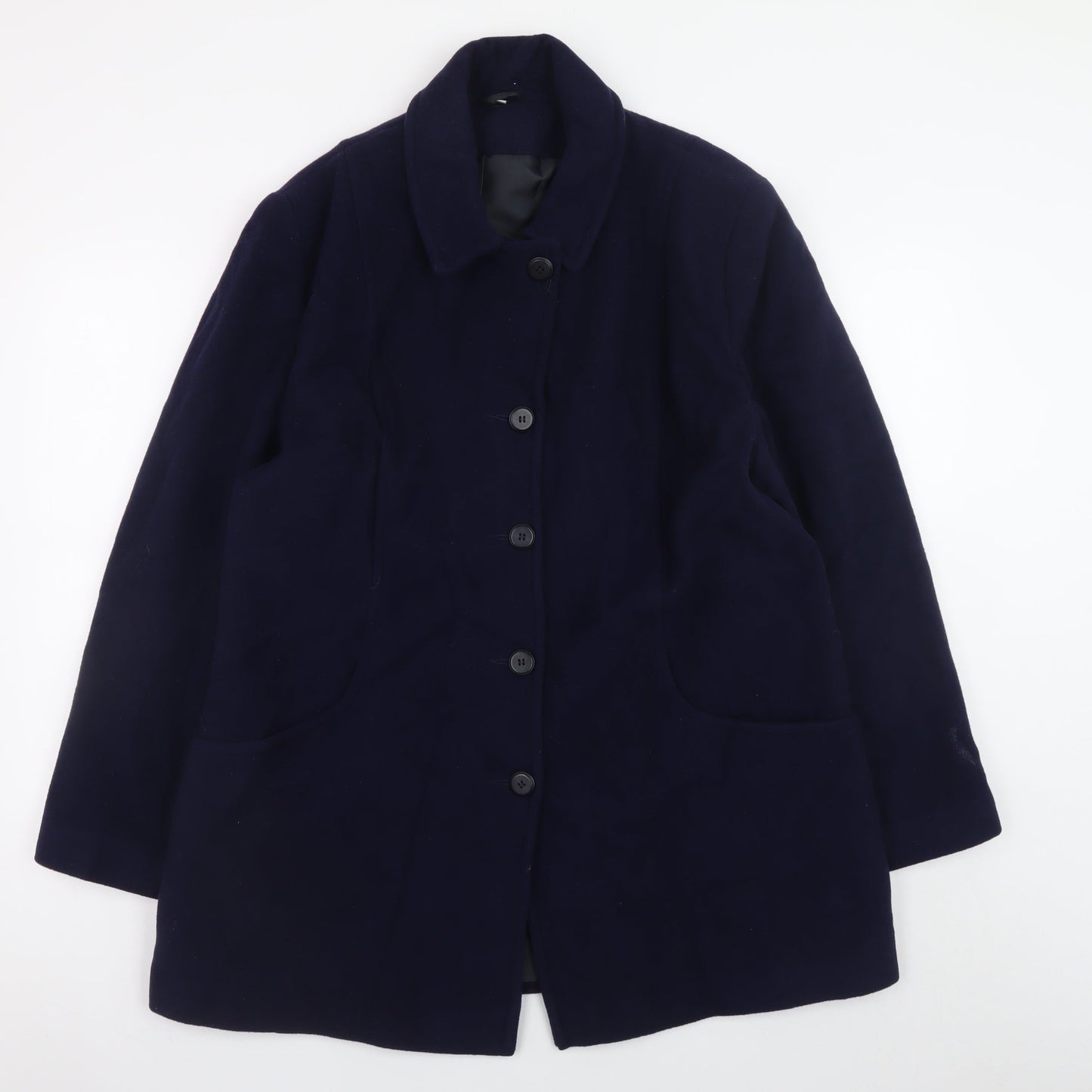 EWM Women’s Blue Wool Blend Long Overcoat Size 18 Classic Style