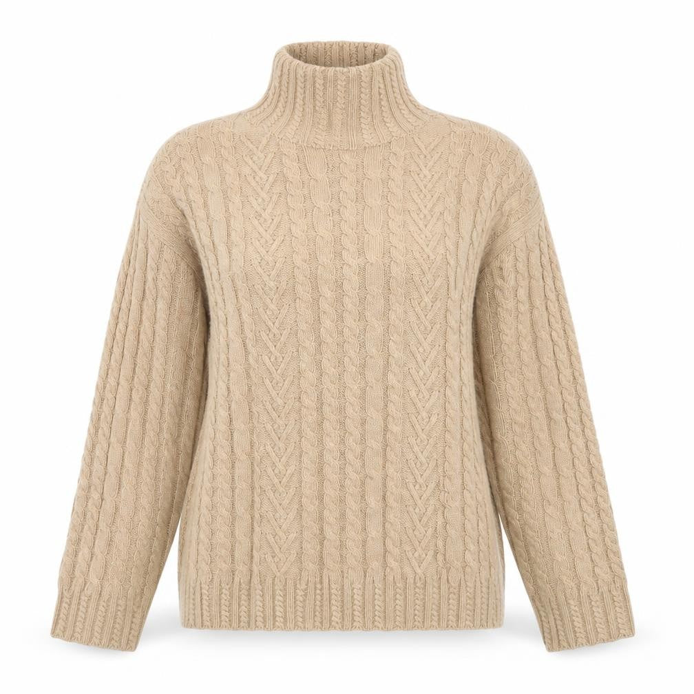 Marks and Spencer Women Beige Roll Neck Cable-Knit Jumper Size M