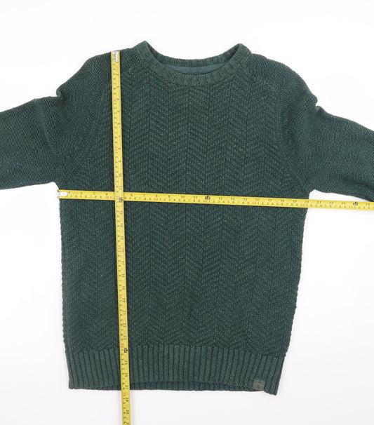 FatFace Mens Green Cotton Wool Cable Knit Crew Neck Jumper M