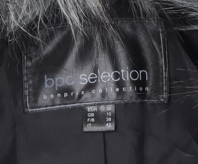 bpc selection Women Black Faux Fur Collar Long Overcoat Size 10