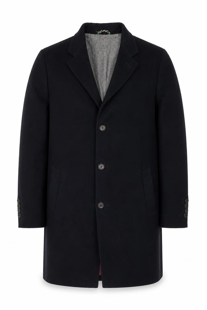 HYMN Men’s Black Wool Blend Mid-Length Overcoat L