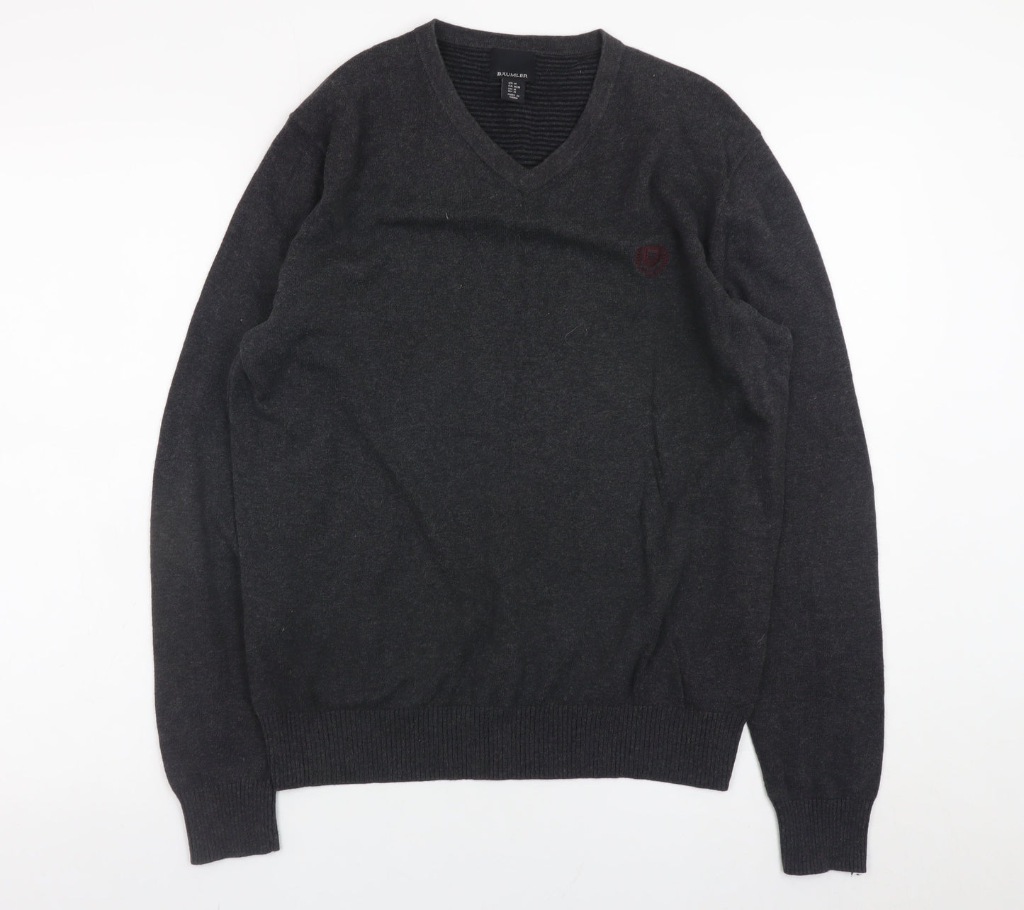Baumler Men’s Grey Cotton V-Neck Jumper Size M Classic Knit